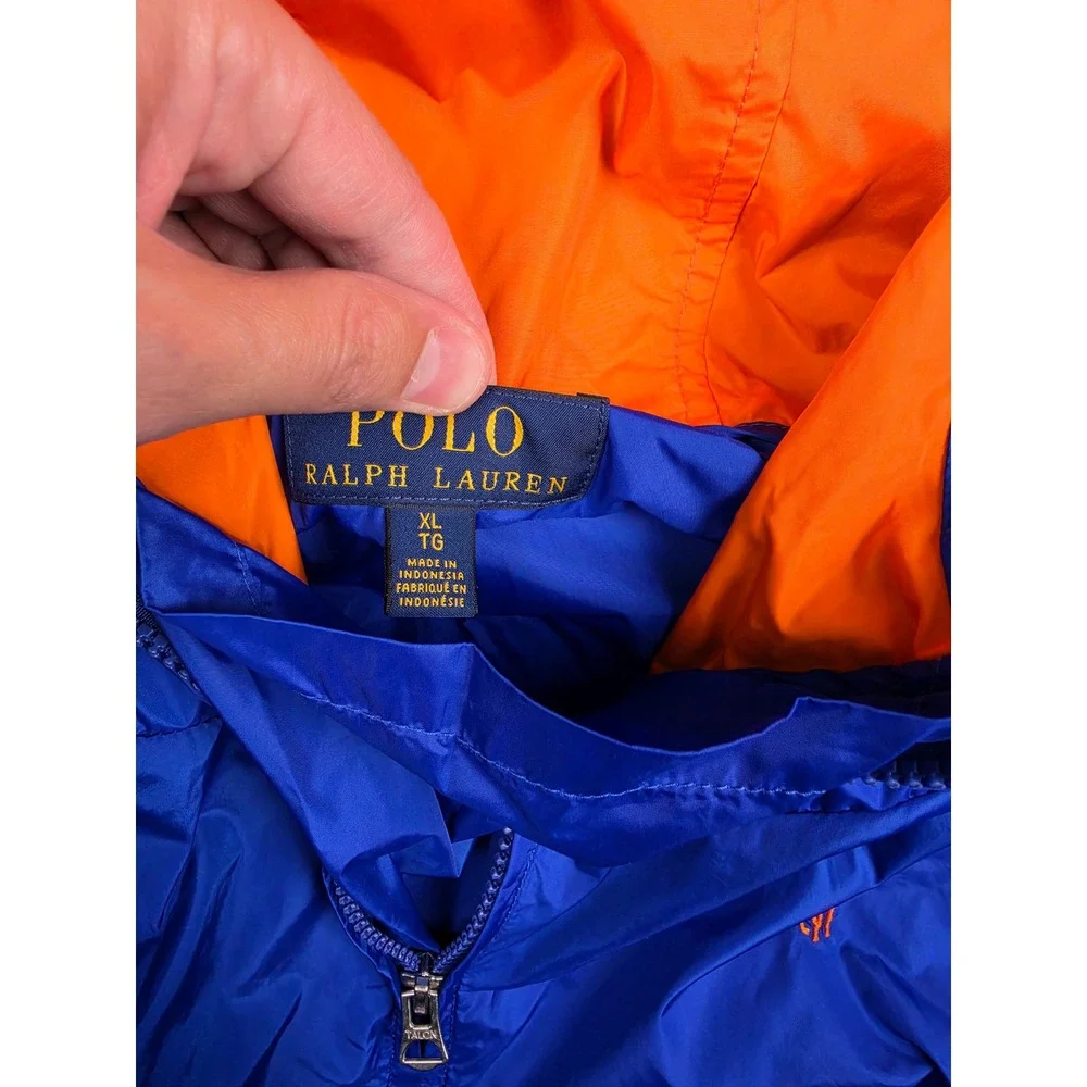 Polo Ralph Lauren Anorak Windbreaker Jacket Men XL Blue Nylon Hooded Quarter Zip